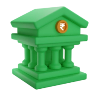 Financial Planning icon featuring a bank building with rupee symbol.