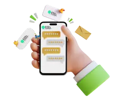 Hand holding a smartphone displaying framed recommendations with the TTB logo on the screen.