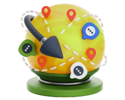3D globe illustration with location pins and chat icons representing the global stock market