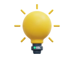 Glowing yellow 3D light bulb with The Trade Bond logo, representing research-based ideas for trading success.