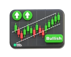 Green and red candlestick chart with TTB logo; The Trade Bond performs trade setup validation by applying technical pattern recognition, risk-reward analysis, and confirmation signals to ensure optimal entry and exit points.