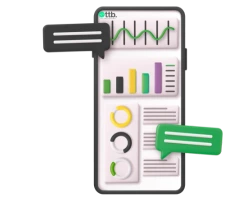Mobile dashboard with charts and graphs representing volatility and risk factor assessment.