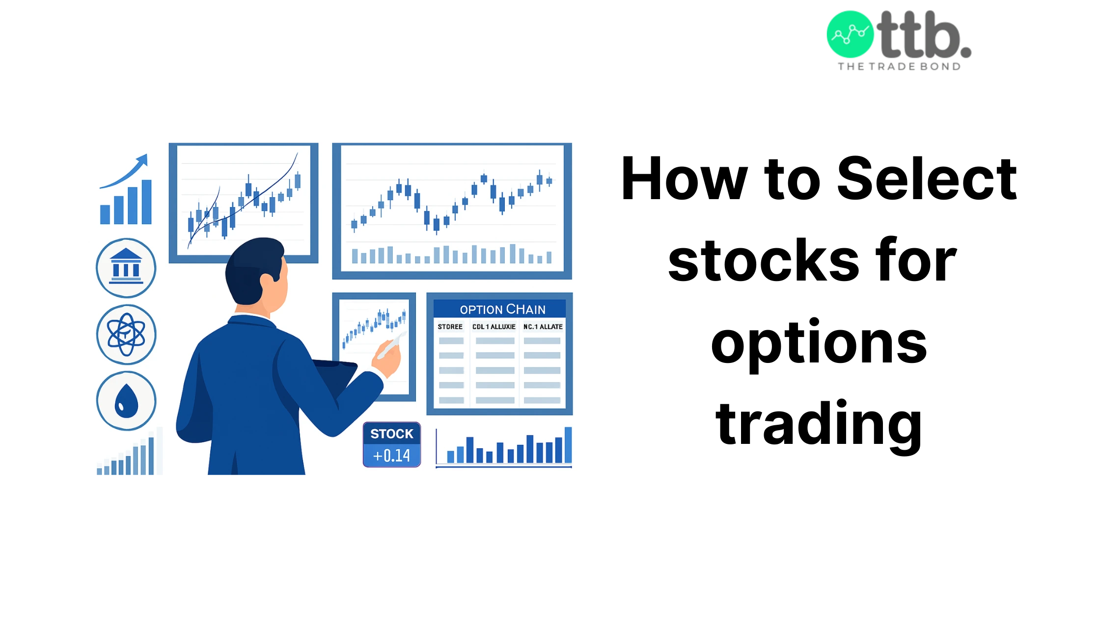 Trader analyzing stock charts and option chain data to select the best stocks for options trading.