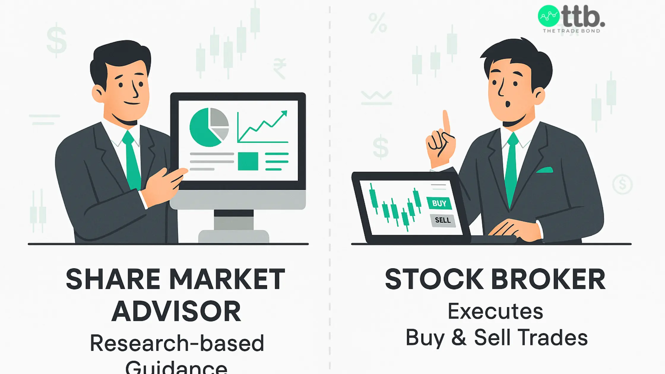 Comparison between share market advisor and stock broker roles.