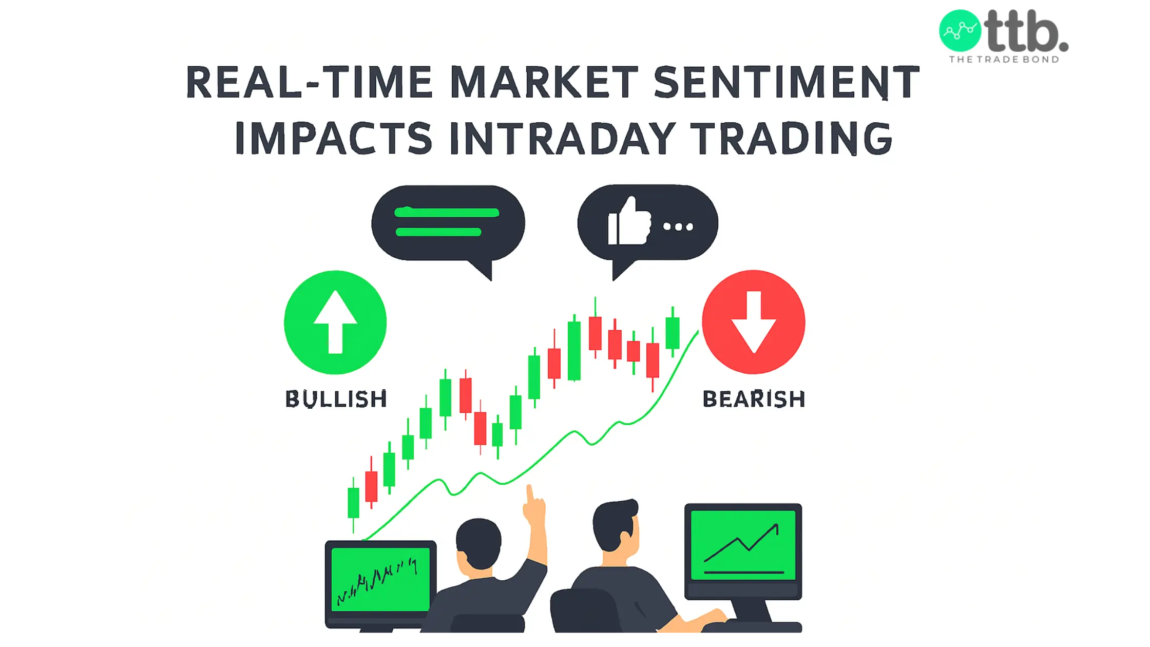 Real-time market sentiment influencing intraday trading price movements with bullish and bearish signals on a live stock chart.