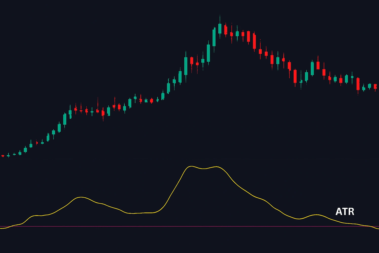 Average True Range technical indicators for swing trading showing volatility curve.