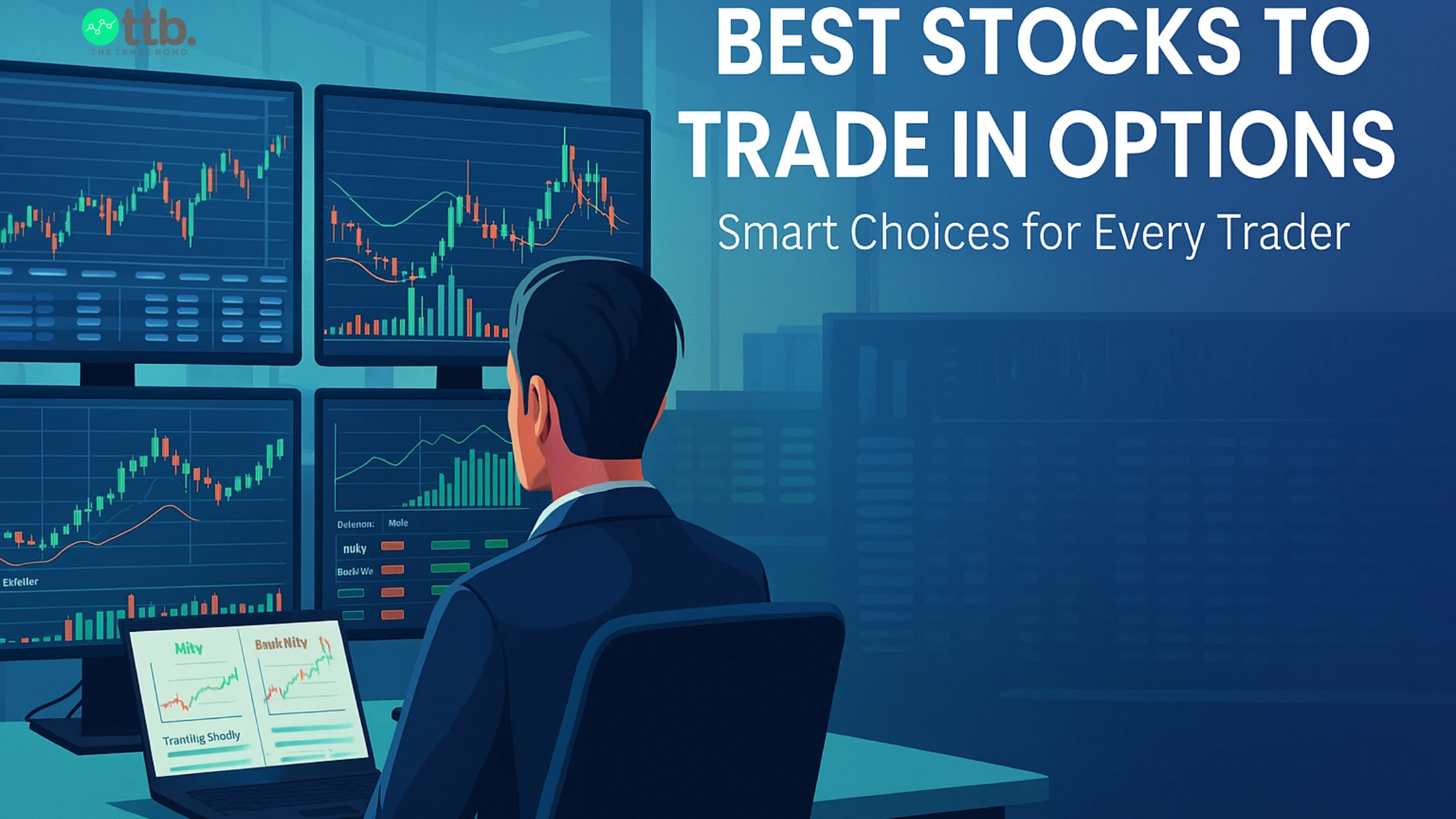 Trader analyzing best stocks to trade in options using charts and data by The Trade Bond