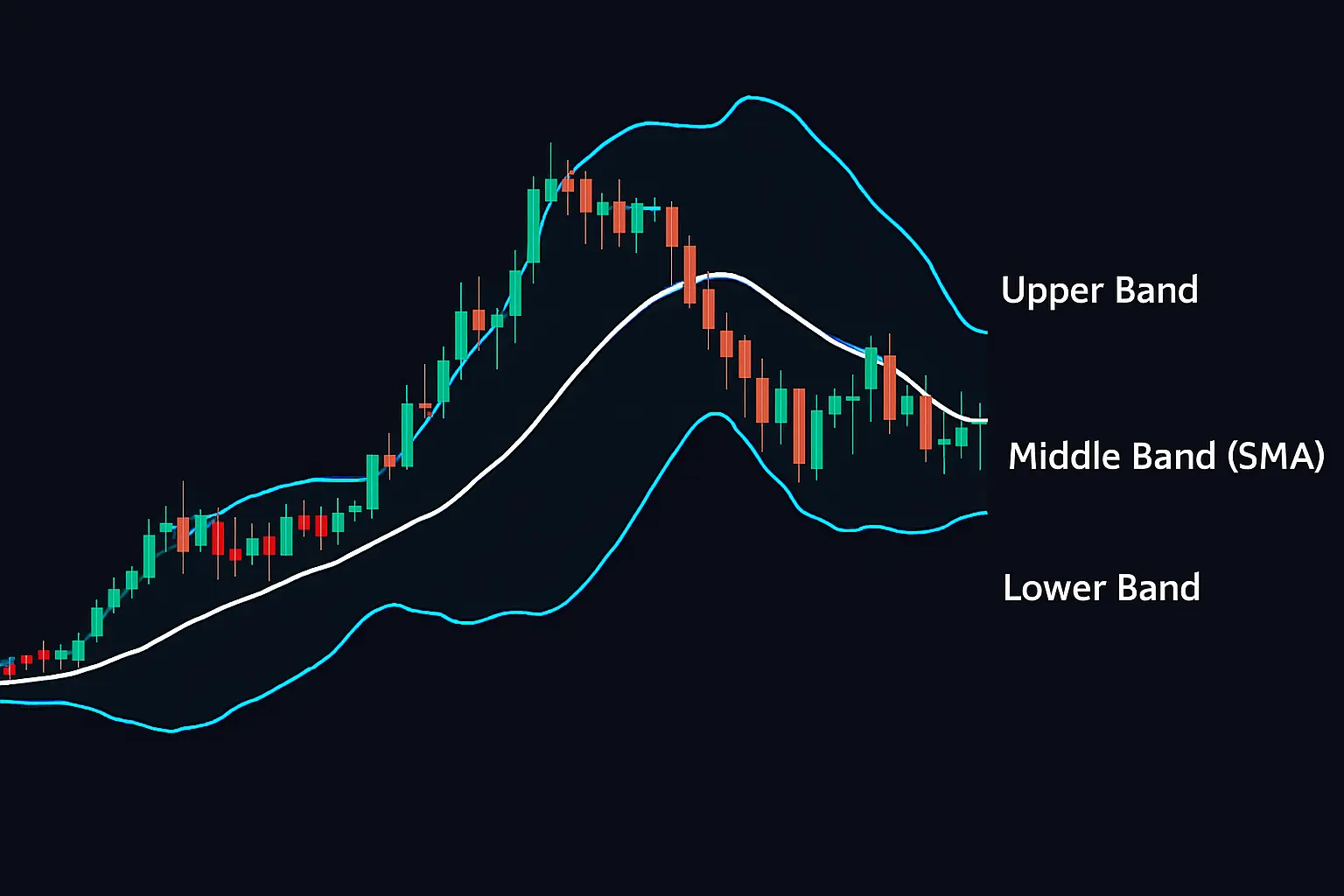 Bollinger Bands technical indicators for swing trading showing volatility range.