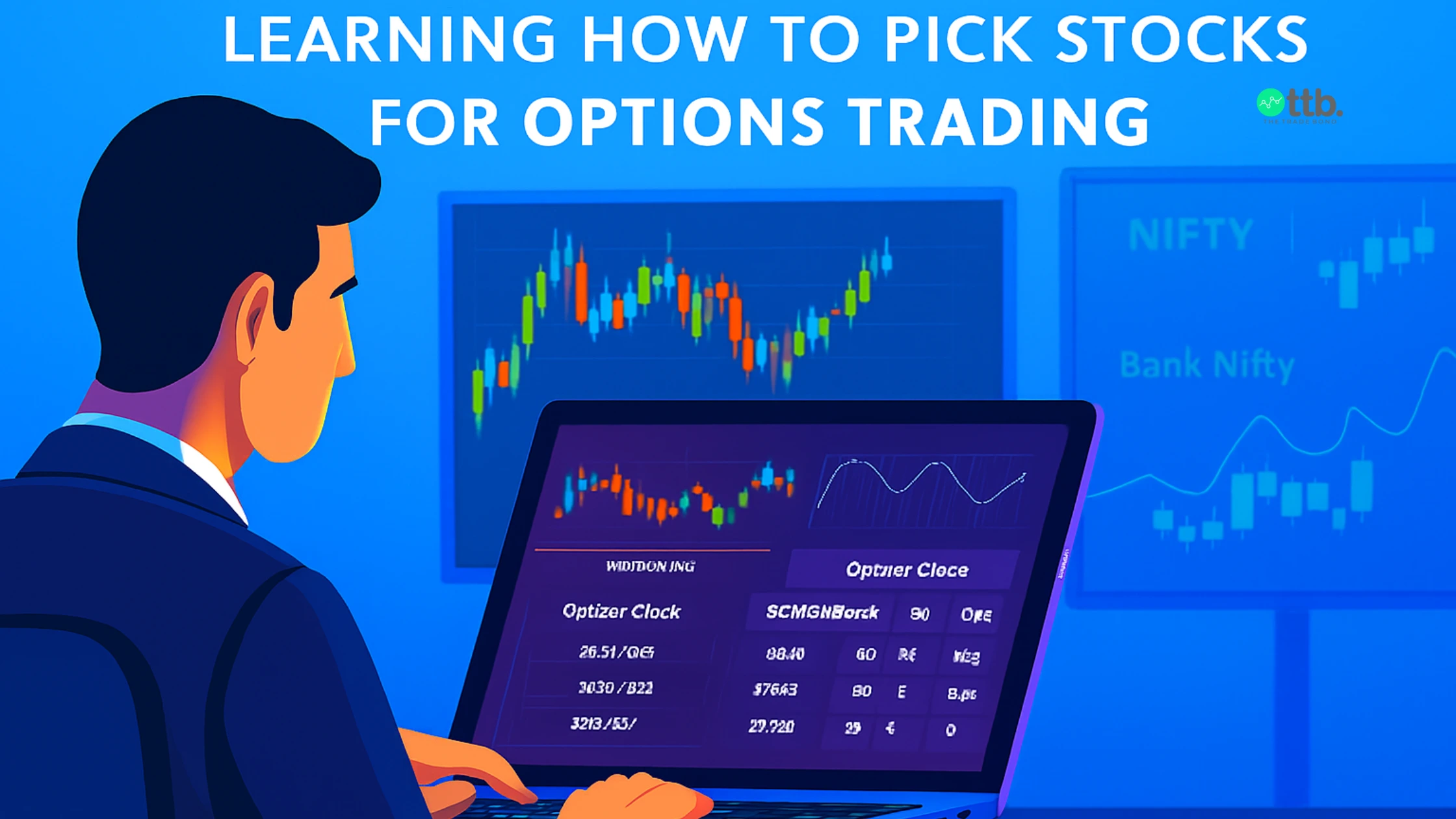 Trader analyzing charts to pick best stocks for options trading with Nifty data