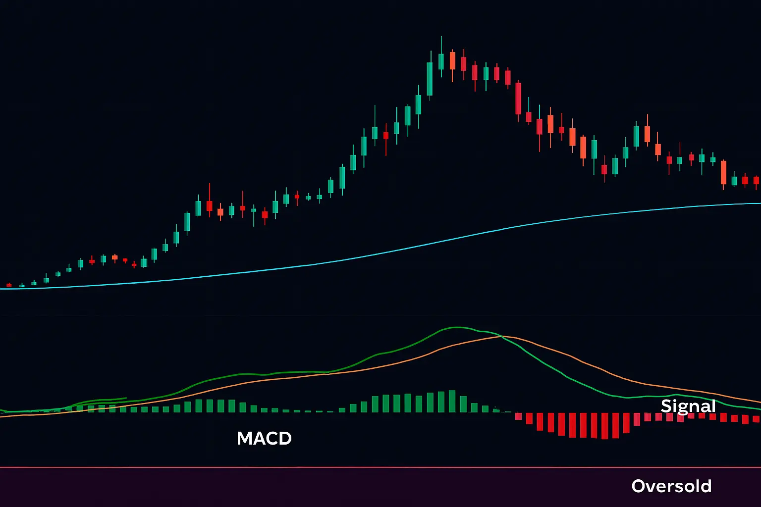 MACD technical indicators for swing trading with signal line and histogram chart.