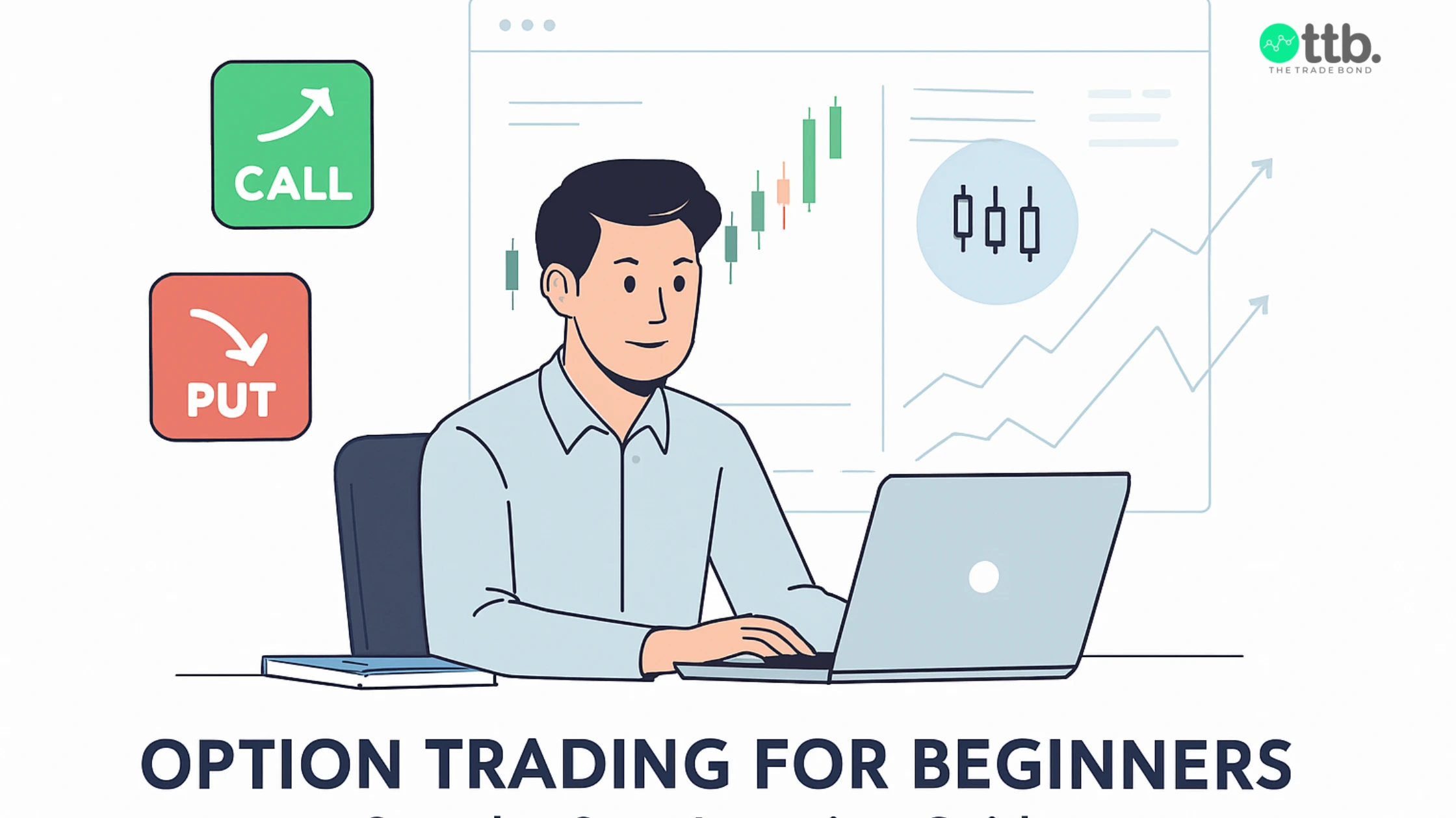 Beginner learning option trading tips for beginners on laptop with call and put option charts.