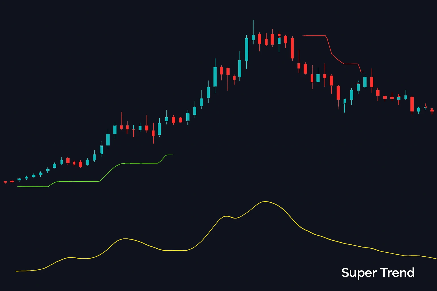 Super Trend technical indicators for swing trading showing trend direction changes.