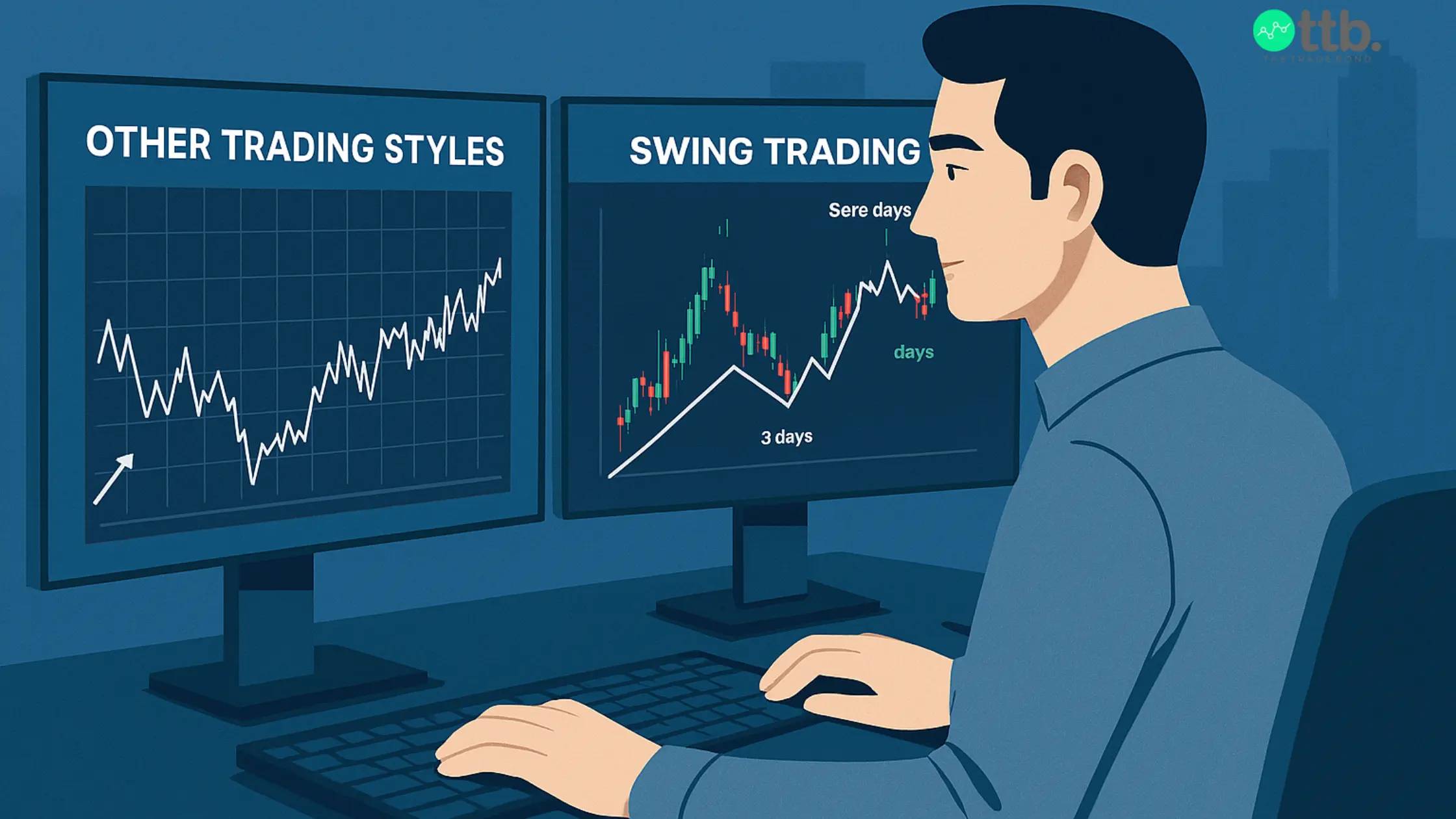 Trader comparing swing trading vs other trading styles using daily and intraday charts.