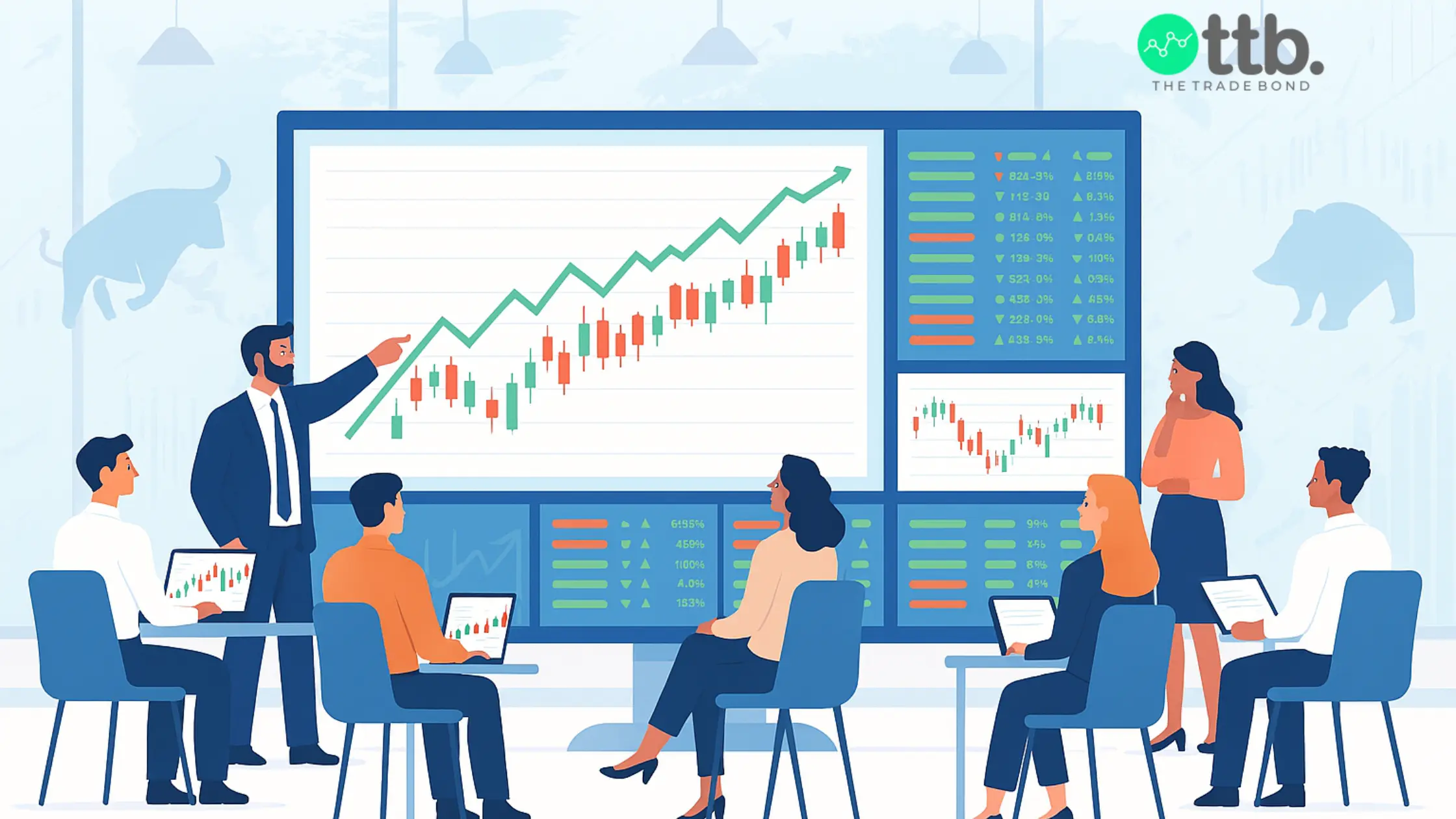 Traders analyzing stock charts and market data to understand what is stock market.