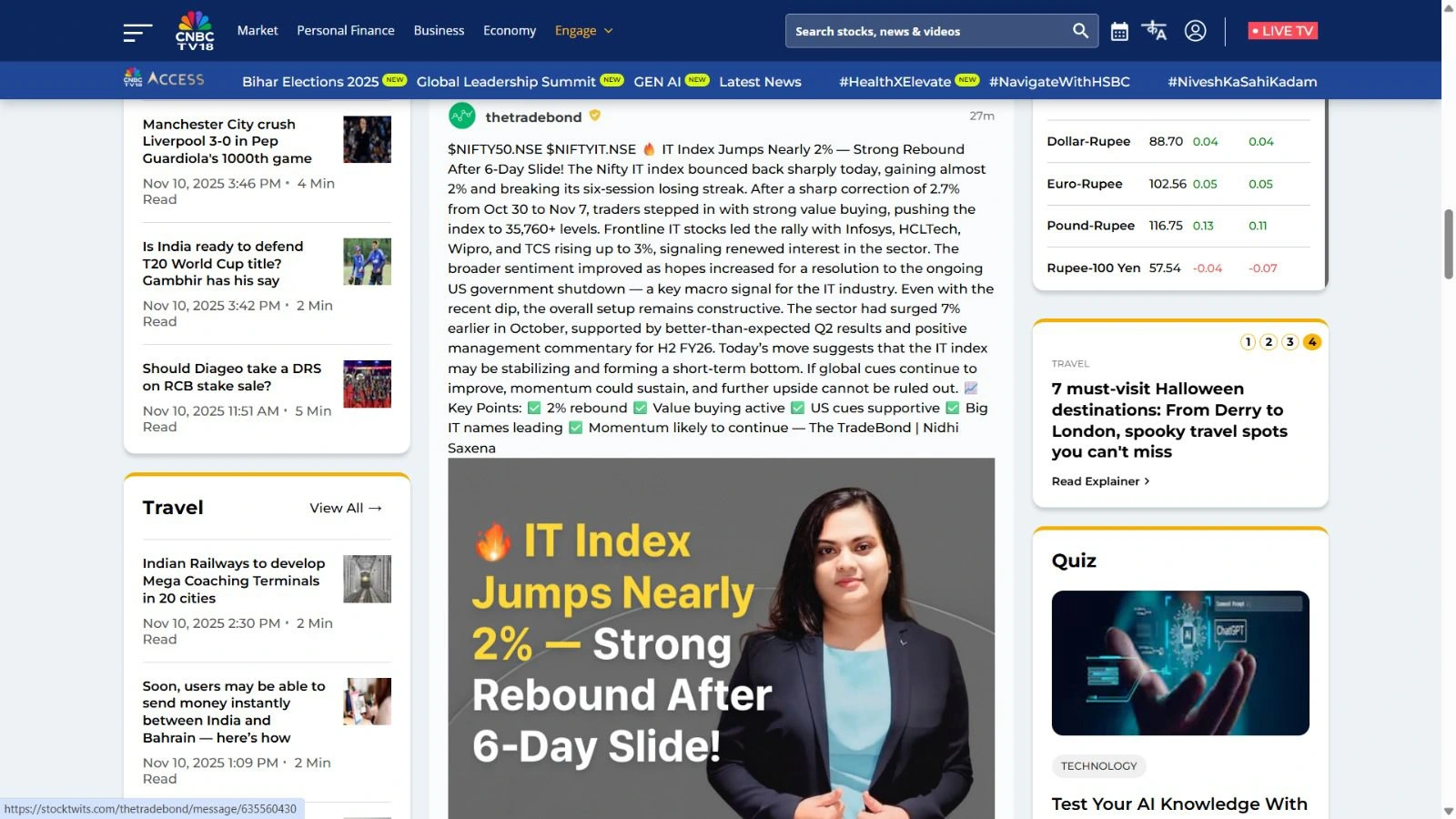 The Trade Bond featured on CNBC analyzing IT Index rebound and renewed sector momentum.