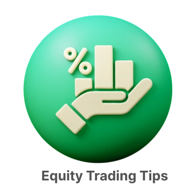Hand holding percentage icon and chart showing Equity Trading Tips
