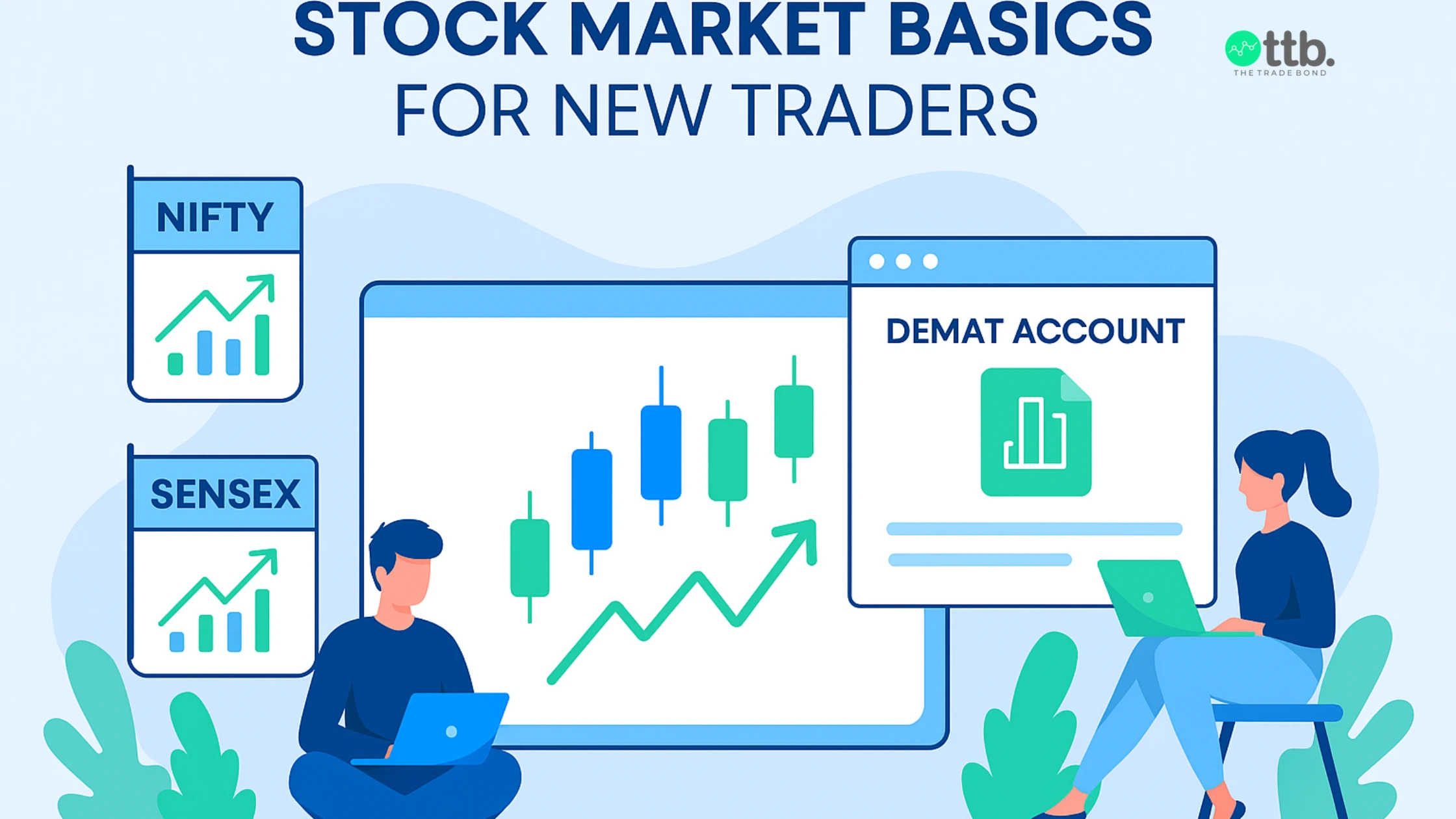 Image showing stock basics for new traders with charts, indices and learning elements