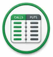 Option chain analysis icon by option tips provider showing calls and puts data
